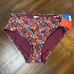 Andie x Lands' End High Waisted Watercolor Floral Bikini Bottom Purple S NWT